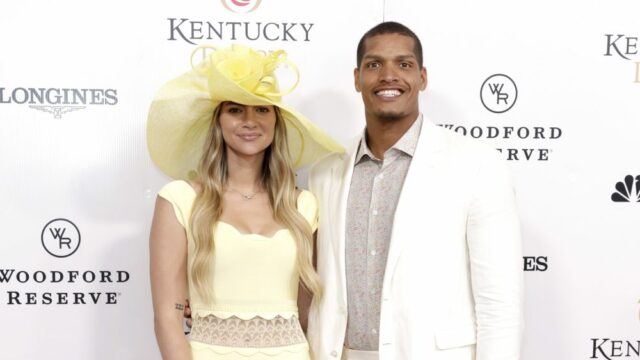 LOUISVILLE, KENTUCKY - MAY 03: (L-R) Allison Kucharczyk and Isaac Rochell attend Kentucky Derby 151 at Churchill Downs on May 03, 2025 in Louisville, Kentucky. (Photo by Jeff Schear/Getty Images for Churchill Downs)