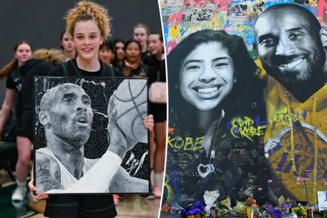 Amalia Holguin presenteou com a pintura de Kobe Bryant de Ontario Christian

