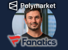 Ari Borod se junta à Polymarket após briga legal com Fanatics por não concorrência Retrato de Ari Borod centralizado em uma moldura circular, com o logotipo e o nome da Polymarket na parte superior e o logotipo e o nome da Fanatics na parte inferior, contra um fundo azul escuro.