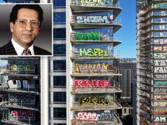 As infames torres de graffiti de Los Angeles finalmente conseguiram um comprador – e ele tem grandes planos depois de gastar US $ 500 milhões Vista aérea de um arranha-céu inacabado em Los Angeles coberto de grafites.