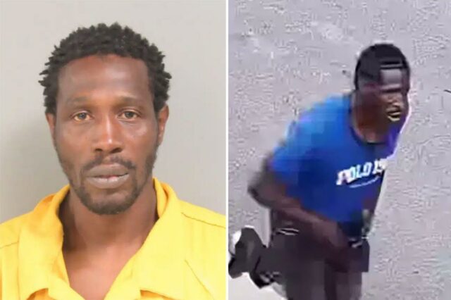 Assassino descarado que matou dois tiros antes de fugir para Charles Saunders é visto em sua foto vestindo um macacão amarelo.