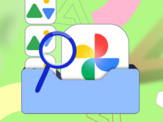 Auditei meu armazenamento do Google Fotos e liberei 5 GB em minutos Homem confuso segurando um telefone cercado por ícones do Google Fotos e uma barra de pesquisa com alertas de erro.