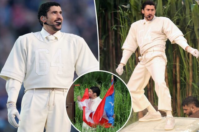 Bad Bunny celebra Porto Rico em show repleto de celebridades no intervalo do Super Bowl
