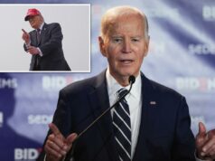 Biden, 83 anos, brinca sobre idade, gaba-se de seus números na fronteira durante raro discurso pós-presidência: ‘Estou ficando muito velho’ Joe Biden falando em um pódio com fundo azul apresentando