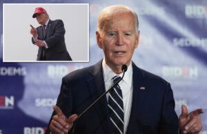 Biden, 83 anos, brinca sobre idade, gaba-se de seus números na fronteira durante raro discurso pós-presidência: ‘Estou ficando muito velho’ Joe Biden falando em um pódio com fundo azul apresentando