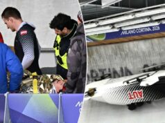 Bobsledder austríaco hospitalizado após terrível acidente nas Olimpíadas Jakob Mandlbauer, da Áustria, em uma maca após uma queda de bobsleigh durante os Jogos Olímpicos de Inverno de Milão Cortina 2026.