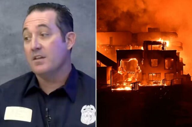 Bombeiro de Los Angeles revela que o incêndio que provocou Um homem de uniforme azul escuro com um
