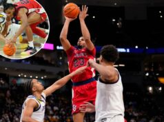 Bryce Hopkins ajuda St. John’s a evitar a oferta frustrada de Marquette enquanto Red Storm fica sozinho no topo do Big East O atacante do St. John's Red Storm, Bryce Hopkins (23), chuta sobre o atacante do Marquette Golden Eagles, Royce Parham (13).