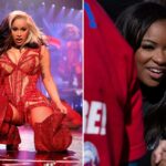 A representante dos EUA, Jasmine Crockett, sorrindo e apertando a mão de um constituinte.