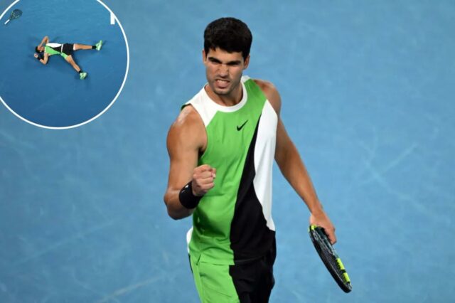 Carlos Alcaraz vence Novak Djokovic e vence o Aberto da Carlos Alcaraz desmaia na quadra após vencer a final masculina do Aberto da Austrália sobre Novak Djokovic em 1º de fevereiro de 2026.