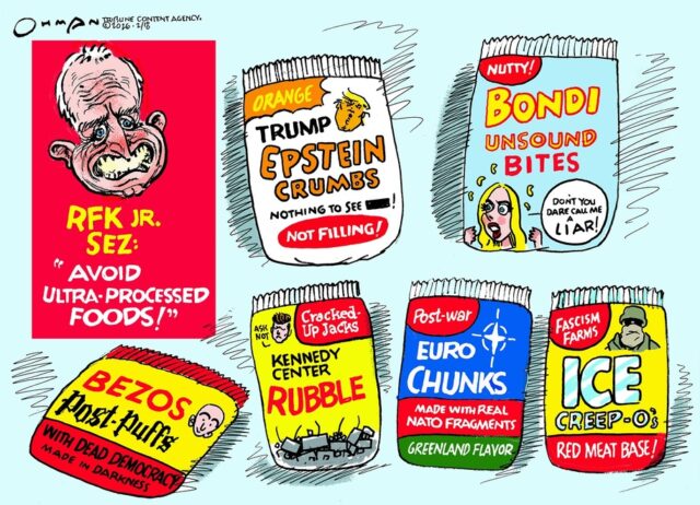 Cartoon: Evite alimentos ultraprocessados
