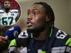 Charles Cross, falecido pelos Giants, no Super Bowl com Seahawks O atacante ofensivo dos Seahawks, Charles Cross, fala com a mídia em 4 de fevereiro de 2026, antes do Super Bowl de domingo.