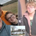 Uma família de três pessoas sorrindo para uma selfie ao ar livre.