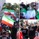 Pessoas numa manifestação contra o establishment governante do Irão em Los Angeles.