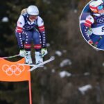 Lindsey Vonn, dos Estados Unidos, acelera no percurso durante um esqui alpino, treinamento oficial de downhill feminino, nos Jogos Olímpicos de Inverno de 2026, em Bormio, Itália, sexta-feira, 6 de fevereiro de 2026.