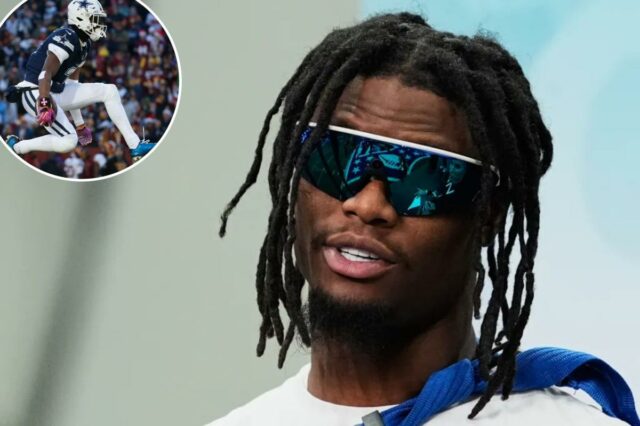 O wide receiver da NFC, George Pickens, do Dallas Cowboys, falando após ser nomeado MVP ofensivo do NFL Pro Bowl.