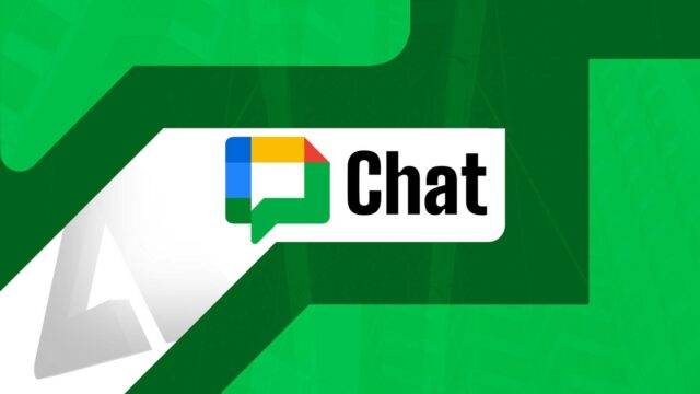 logotipo do Google Chat sobreposto a um par de mãos