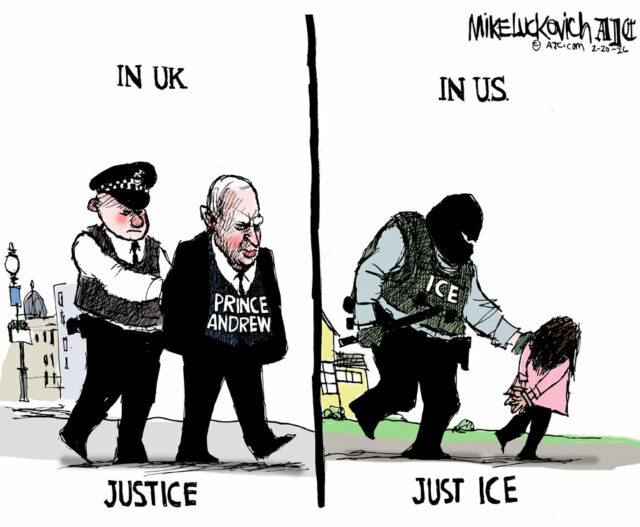 Desenho animado: Justiça vs. apenas ICE
