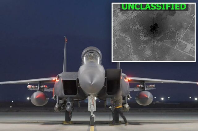 Vista aérea de um alvo bombardeado do ISIS na Síria.