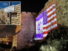 EUA permitem que alguns funcionários da embaixada deixem Israel, alegando riscos de segurança Uma placa de trânsito mostra o caminho para a embaixada dos EUA em Jerusalém em 19 de abril de 2024.