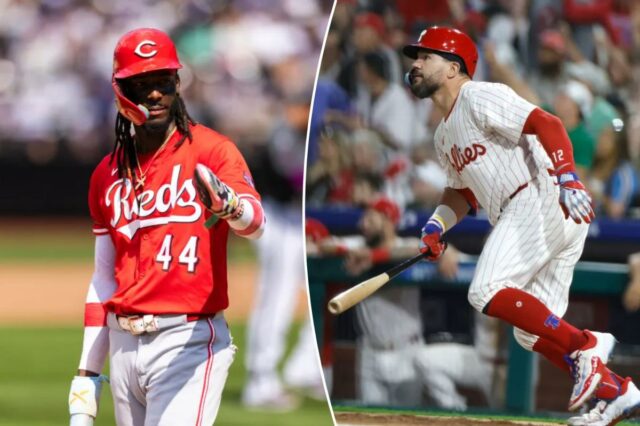 Elly De La Cruz achou que os Reds iriam contratar Elly De La Cruz (44), shortstop do Cincinnati Reds, reage na terceira base.