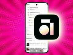 Encontrei um aplicativo de produtividade Android completo e não consigo parar de elogiar ele Ilustração de uma mão segurando um telefone com o mascote do Android na tela e vários ícones de aplicativos ao redor.