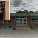 A Dra. Tammy Jenkins, diretora da Escola Primária Sunnymead, está parada na porta.