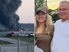 Esposa cujo marido há 10 anos mandou uma mensagem de texto ‘Eu te amo’ minutos antes de um acidente de avião mortal entrar com um processo A fumaça subiu no ar após a queda do avião em Kentucky em novembro passado. Crédito: Stephen Cohen/Getty