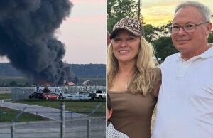 Esposa cujo marido há 10 anos mandou uma mensagem de texto ‘Eu te amo’ minutos antes de um acidente de avião mortal entrar com um processo A fumaça subiu no ar após a queda do avião em Kentucky em novembro passado. Crédito: Stephen Cohen/Getty