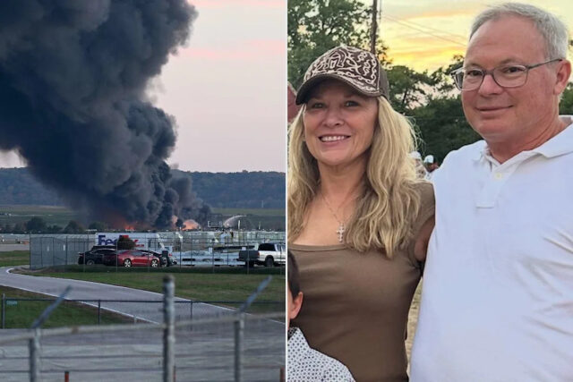 A fumaça subiu no ar após a queda do avião em Kentucky em novembro passado. Crédito: Stephen Cohen/Getty