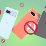 Ilustração de um chip de IA e uma cabeça de robô sobre a tela de um telefone Android