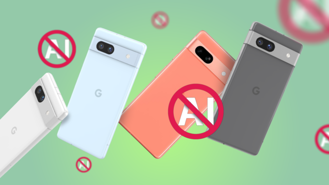 Ilustração de um chip de IA e uma cabeça de robô sobre a tela de um telefone Android