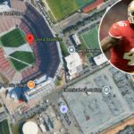 Mapa de satélite mostrando o Levi's Stadium, o centro de treinamento do San Francisco 49ers e uma subestação elétrica.