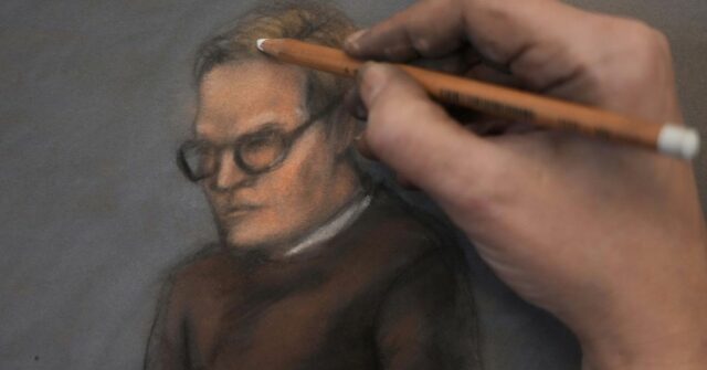 Um esboço judicial de Marius Borg Hoiby 