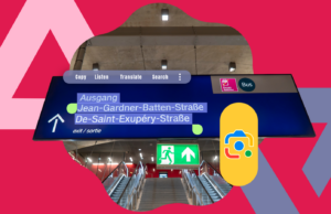 Finalmente encontrei um recurso do Google Lens que uso todos os dias e que não tem nada a ver com compras Duas mulheres andando na rua, com alguns recursos do Google Lens em destaque e seu logotipo ao fundo.