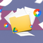 Ícones do Google Docs flutuando ao redor do logotipo da Gemini.