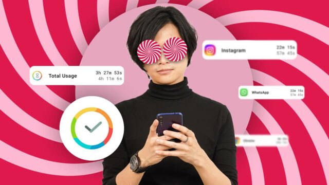 Finalmente venci meu vício em 'rolagem' com este aplicativo de Smartphone exibindo uma tela inicial minimalista somente com texto encostada em uma ampulheta.