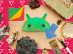 Fiz uma pesquisa de ‘arqueologia digital’ e finalmente encontrei meus downloads perdidos Cabeça do mascote do Android cercada por ferramentas de limpeza 3D flutuantes, incluindo vassoura, esponja e frascos de spray.