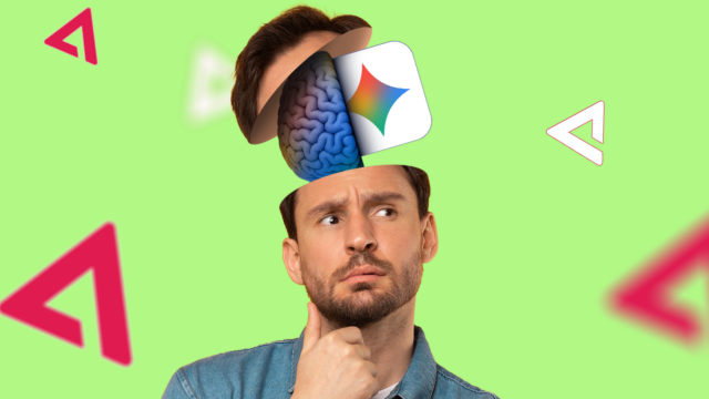 Ilustração mostrando o logotipo da Gemini no centro, cercado por ícones do Gmail, Docs, restaurante e viagens do Google.