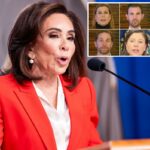 A procuradora dos EUA para o Distrito de Columbia, Jeanine Pirro, fala durante uma coletiva de imprensa na sede do Departamento de Justiça em Washington, DC