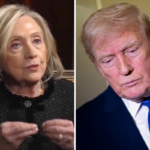 Hillary Clinton speaks to the BBC on 16 February 2026 and Donald Trump speaks to members of the media aboard Air Force One while flying from Palm Beach International Airport on February 16, 2026 en route to Washington, DC.