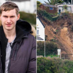 A seção do penhasco que desabou em Newquay, onde Kieron English escapou por pouco. William Dax/SWNS