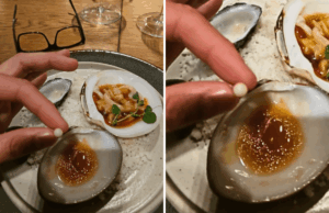 Homem fica chocado após encontrar pérola em molusco em restaurante Homem fica chocado após encontrar pérola em molusco em restaurante