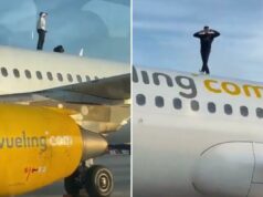 Idiota sobe no teto de avião de passageiros e se recusa a descer por 10 minutos Um homem está na asa de um Airbus A320 da Vueling depois de entrar furtivamente na pista.