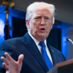 Donald Trump answers questions during a press briefing held at the White House February 20, 2026 in Washington, DC.