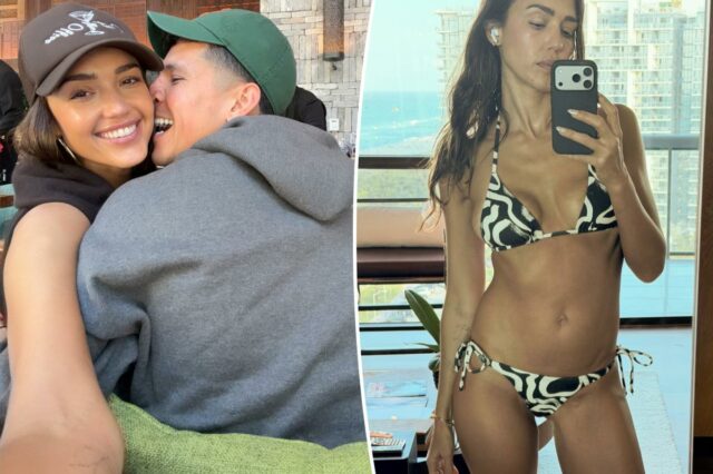 Jessica Alba se aconchega para o PDA com Danny Ramirez, vestindo biquíni em uma escapadela romântica em Miami
