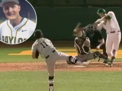 Jogador de beisebol da faculdade de Baylor derrota três Grand Slams em jogo histórico Tyce Armstrong fala aos repórteres após o jogo de Baylor em 13 de fevereiro.