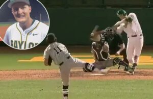 Jogador de beisebol da faculdade de Baylor derrota três Grand Slams em jogo histórico Tyce Armstrong fala aos repórteres após o jogo de Baylor em 13 de fevereiro.