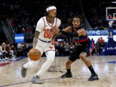 Jordan Clarkson conta ao Post sobre aprender um ‘processo totalmente novo’ com o desaparecimento do papel dos Knicks O armador do New York Knicks, Jordan Clarkson (00), dribla a bola enquanto é defendido pelo armador do Detroit Pistons, Daniss Jenkins (24).