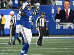 Kayvon Thibodeaux adotando a abordagem da ‘velha escola’ de John Harbaugh para ajudar a consertar os Giants O linebacker do Giants, Kayvon Thibodeaux (5), reage após uma recuperação de fumble durante o quarto período do jogo Giants e Philadelphia Eagles em East Rutherford, NJ.